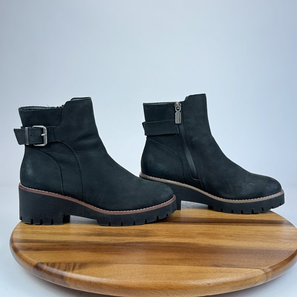 Womens Blondo Darleen WP Black Nubuck Leather Platform Ankle‎ Boots Size 8 M GUC - Picture 1 of 11